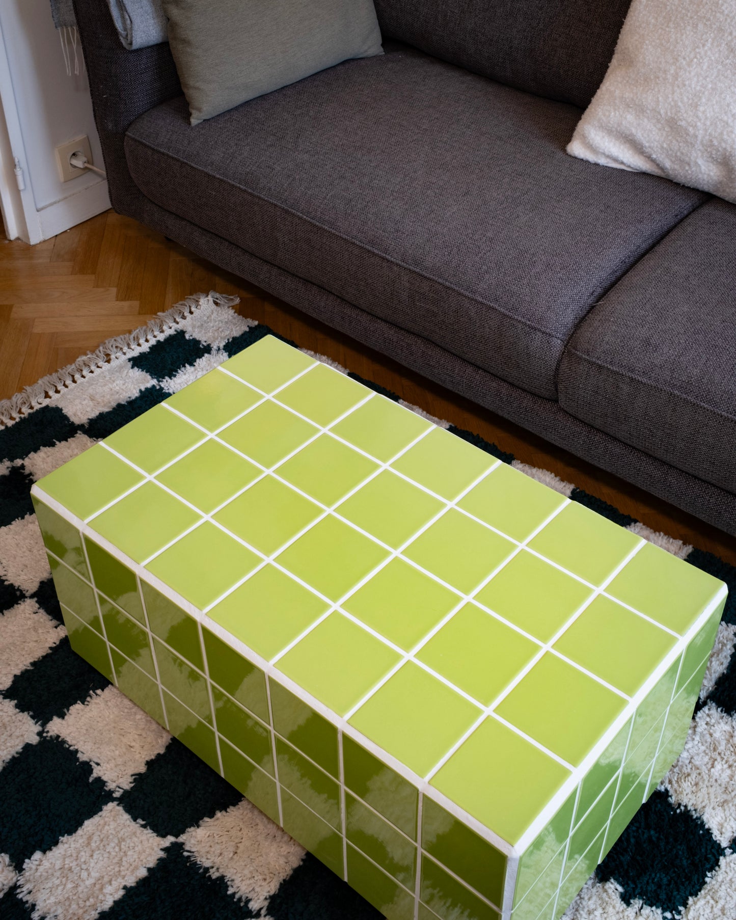 Designer coffee table in glossy lime green ceramic – CAPSULE