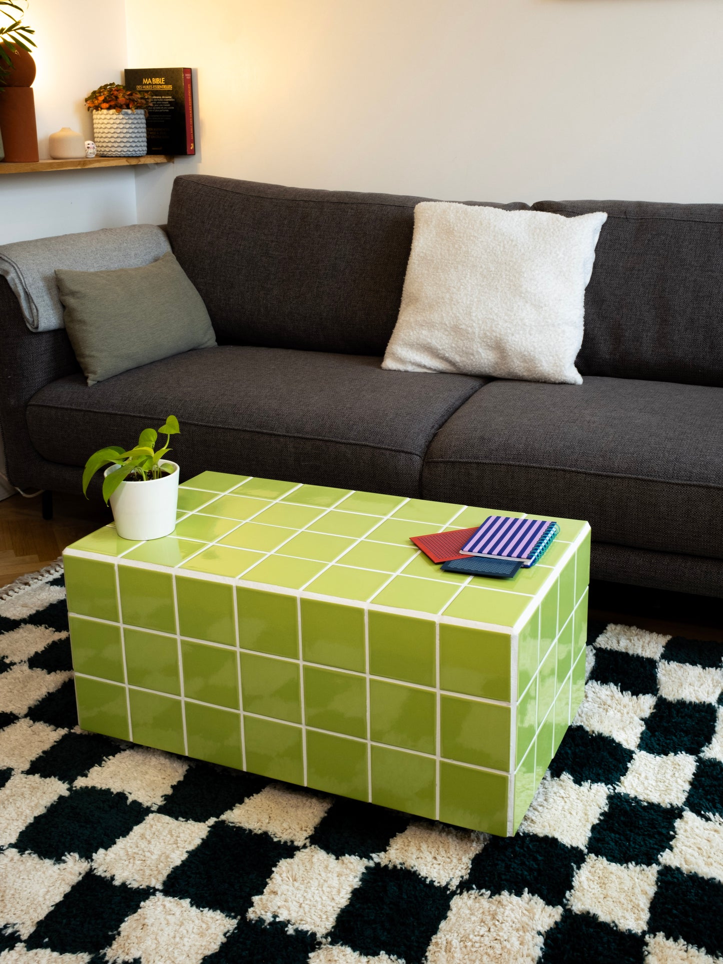 Designer coffee table in glossy lime green ceramic – CAPSULE