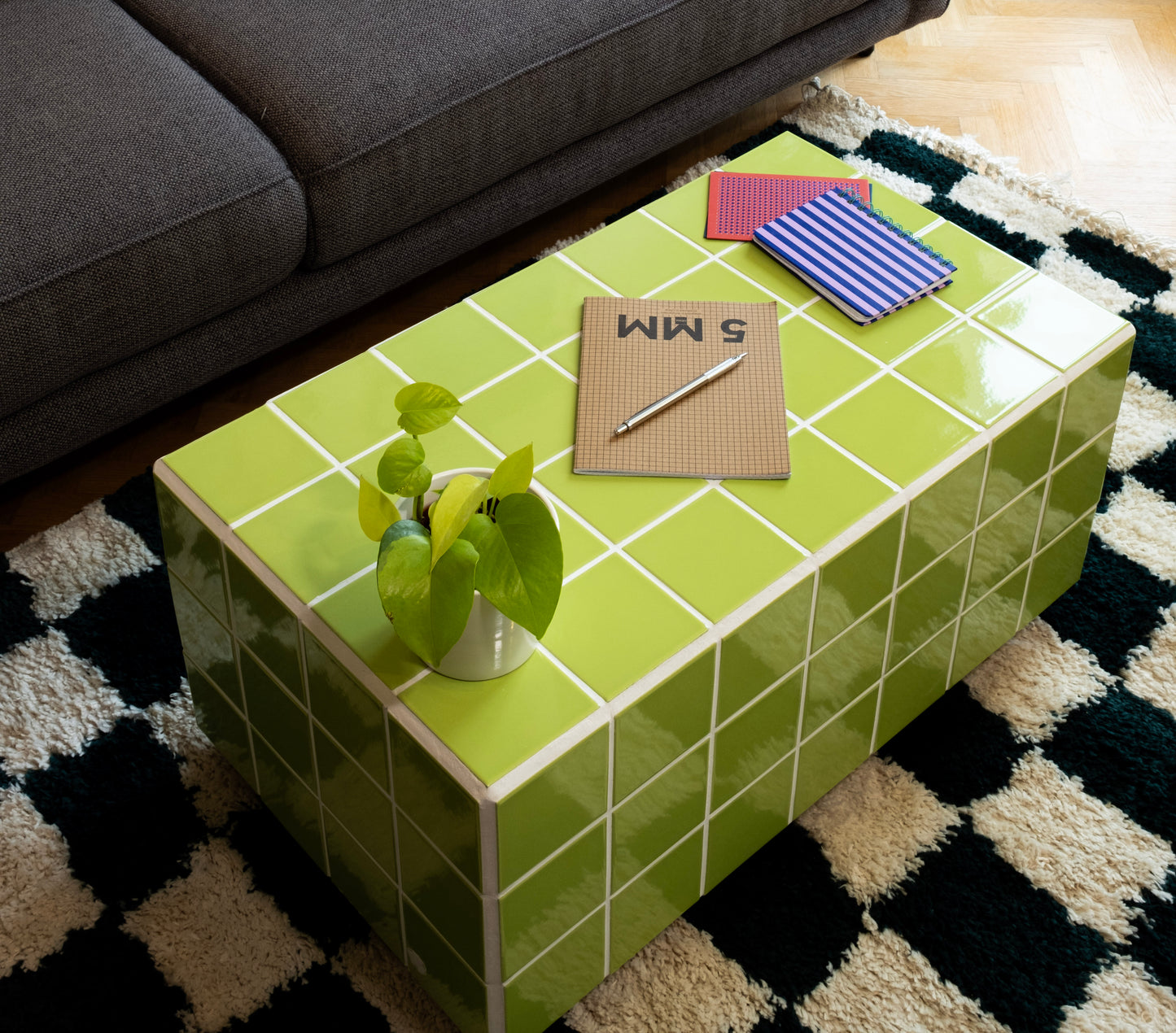 Designer coffee table in glossy lime green ceramic – CAPSULE